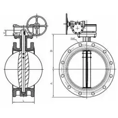 Flanged type butterfly valve and ductile iron disk and EPDM seat, DN65, PN16. PA300 series handle