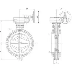 Flanged type butterfly valve with tripple eccentricity with steel body and carbon steel disk and ss304+graphite seat, DN800, PN40. PA900 series handle