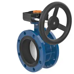 Flanged type butterfly valve and ductile iron disk and EPDM seat, DN250, PN16. PA300 series reducer