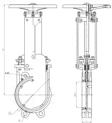 Unidirectional knife gate valve with stainless-steel body and metal-on-metal seat, DN1400, PN10. PA540 series 