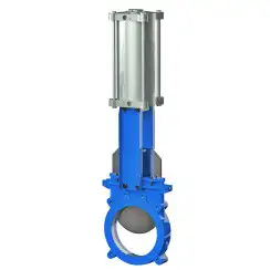 Unidirectional knife gate valve with ductile-iron body and EPDM seat, DN100, PN10. PA540 series pneumatic actuator