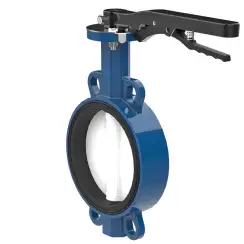 Wafer type butterfly valve and ductile iron disk and EPDM seat, DN50, PN16. PA300 series reducer