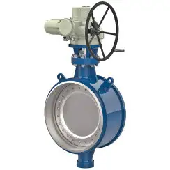 Welded type butterfly valve with tripple eccentricity with steel body and carbon steel disk and ss304+graphite seat, DN500, PN25. PA900 series electric actuator