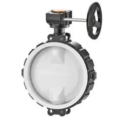 Wafer type lined butterfly valve and stainless steel with molybdenum disk and PTFE seat, DN500, PN16. PA200 series reducer