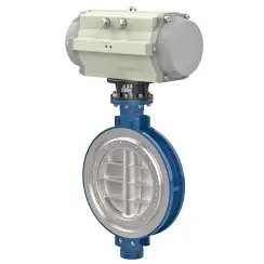 Wafer type butterfly valve with tripple eccentricity with steel body and carbon steel disk and metal-on-metal seat, DN900, PN16. PA900 series pneumatic actuator