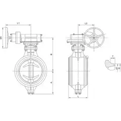 Welded type butterfly valve with tripple eccentricity with steel body and carbon steel disk and ss304+graphite seat, DN800, PN40. PA900 series handle