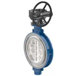 Wafer type butterfly valve with tripple eccentricity with steel body and carbon steel disk and metal-on-metal seat, DN900, PN16. PA900 series reducer