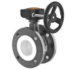 Flanged type lined butterfly valve and stainless steel with molybdenum disk and PTFE seat, DN500, PN16. PA200 series reducer