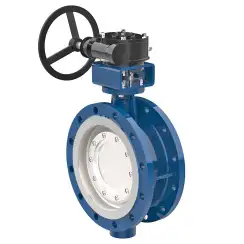 Flanged type butterfly valve with tripple eccentricity with steel body and carbon steel disk and ss304+graphite seat, DN150, PN16. PA900 series reducer