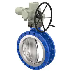 Flanged type butterfly valve with double eccentricity and ductile iron disk and EPDM seat, DN200, PN10. PA700 series electric actuator