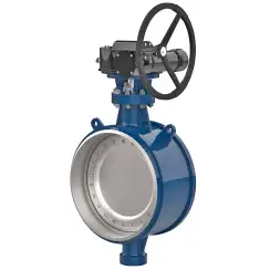 Welded type butterfly valve with tripple eccentricity with steel body and carbon steel disk and ss304+graphite seat, DN500, PN25. PA900 series reducer