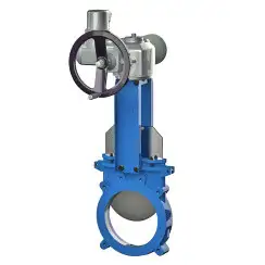 Unidirectional knife gate valve with ductile-iron body and EPDM seat, DN100, PN10. PA540 series electric actuator