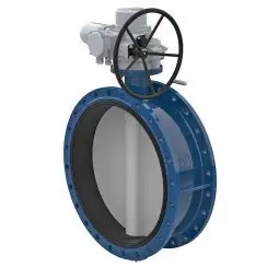 Flanged type butterfly valve with steel body and carbon steel disk and EPDM seat, DN1200, PN10. PA300 series electric actuator