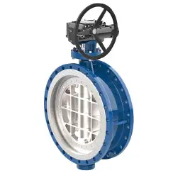 Flanged type butterfly valve with tripple eccentricity with steel body and carbon steel disk and ss304+graphite seat, DN500, PN16. PA900 series reducer