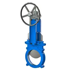 Unidirectional knife gate valve with ductile-iron body and EPDM seat, DN100, PN10. PA540 series reducer