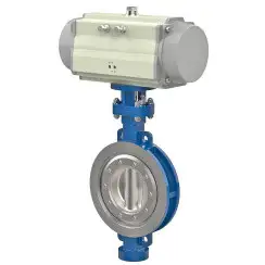 Wafer type butterfly valve with tripple eccentricity with steel body and carbon steel disk and ss304+graphite seat, DN100, PN16. PA900 series pneumatic actuator