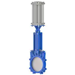 Bidirectional knife gate valve with ductile-iron body and EPDM seat, DN400, PN10. PA520 series pneumatic actuator