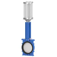Bidirectional knife gate valve with internal rubber inserts with ductile-iron body and ss304+graphite seat, DN250, PN10. PA550 series pneumatic actuator