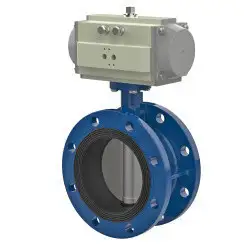 Flanged type butterfly valve and ductile iron disk and EPDM seat, DN250, PN16. PA300 series pneumatic actuator