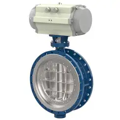 Flanged type butterfly valve with tripple eccentricity with steel body and carbon steel disk and ss304+graphite seat, DN500, PN16. PA900 series pneumatic actuator
