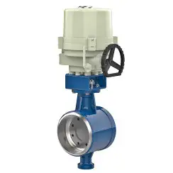 Welded type butterfly valve with tripple eccentricity with steel body and stainless steel disk and ss304+graphite seat, DN300, PN25/16. PA900 series electric actuator