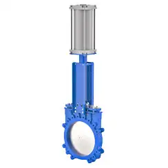Unidirectional knife gate valve with ductile-iron body and EPDM seat, DN250, PN10. PA540 series pneumatic actuator