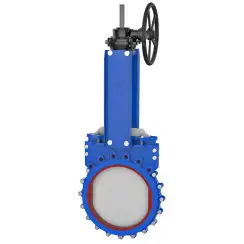 Bidirectional knife gate valve with polyurethane seat with stainless-steel + molybdenum body, DN800, PN10. PA560 series reducer
