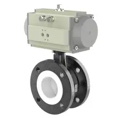 Flanged type lined butterfly valve and stainless steel with molybdenum disk and PTFE seat, DN500, PN16. PA200 series pneumatic actuator