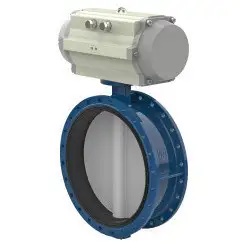 Flanged type butterfly valve with steel body and carbon steel disk and EPDM seat, DN1200, PN10. PA300 series pneumatic actuator