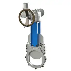 Bidirectional knife gate valve with demountable body with steel body and EPDM seat, DN100, PN10. PA530 series electric actuator
