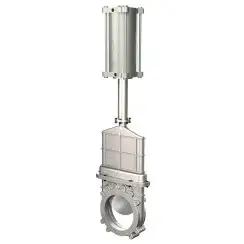 Unidirectional knife gate valve for high pressure with blind body with stainless-steel + molybdenum body and metal-on-metal seat, DN500, PN10. PA570 series pneumatic actuator