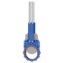 Bidirectional knife gate valve with polyurethane seat with steel body, DN100, PN10. PA560 series pneumatic actuator