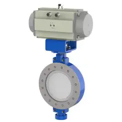 Wafer type butterfly valve with double eccentricity with steel body and stainless steel disk and PTFE seat, DN500, PN16. PA400 series pneumatic actuator