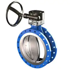Flanged type butterfly valve with double eccentricity and ductile iron disk and EPDM seat, DN200, PN10. PA700 series reducer