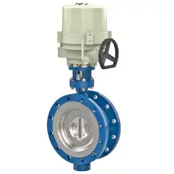 Flanged type butterfly valve with tripple eccentricity with steel body and carbon steel disk and ss304+graphite seat, DN150, PN16. PA900 series electric actuator