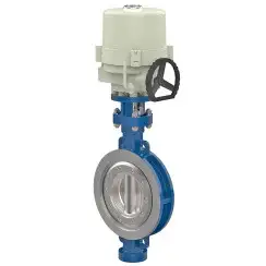 Wafer type butterfly valve with tripple eccentricity with steel body and carbon steel disk and ss304+graphite seat, DN100, PN16. PA900 series electric actuator