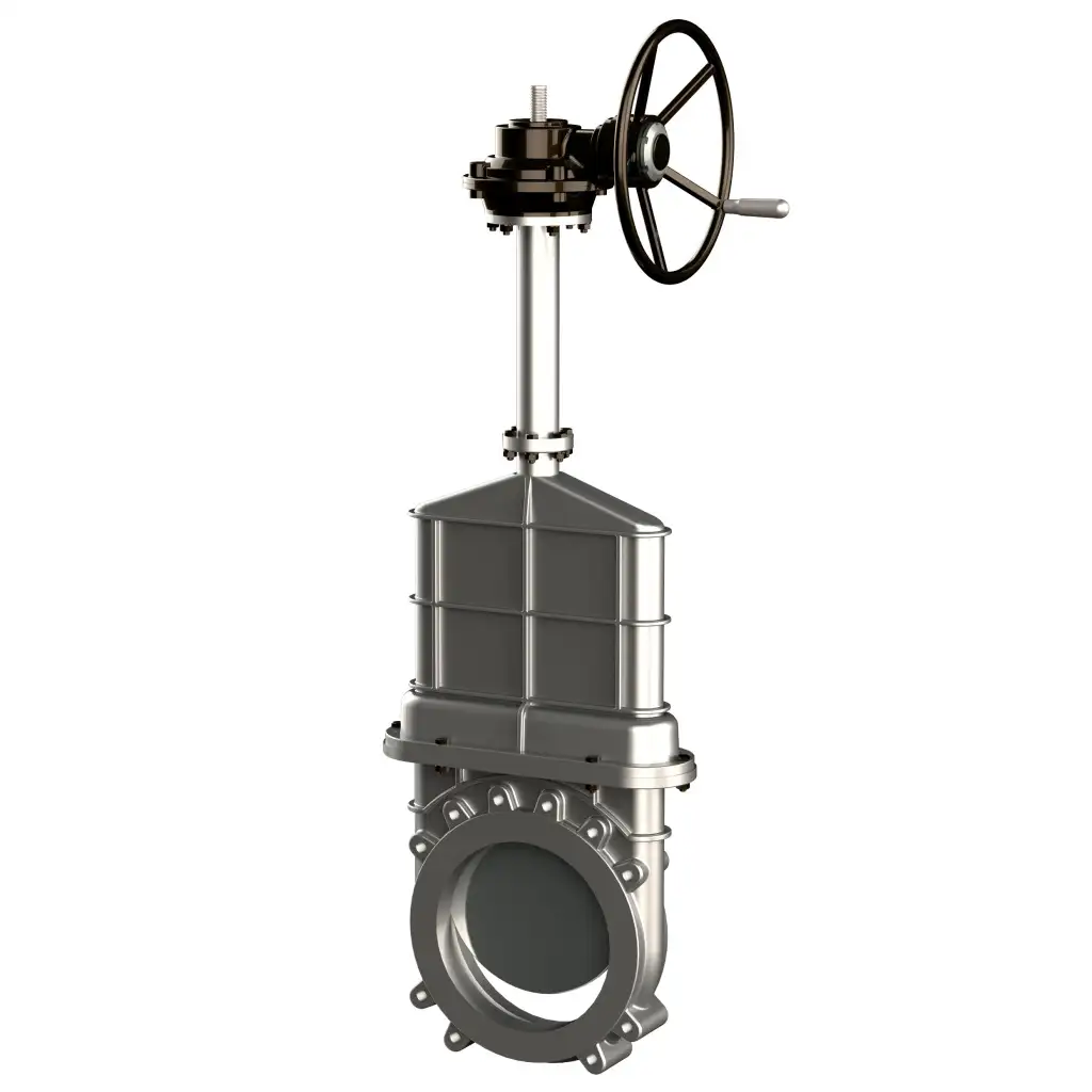 Unidirectional knife gate valve for high pressure with blind body with stainless-steel + molybdenum body and metal-on-metal seat, DN2000, PN10. PA570 series electric actuator