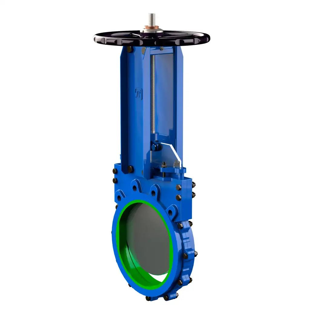 Bidirectional knife gate valve with polyurethane seat with stainless-steel + molybdenum body, DN800, PN10. PA560 series pneumatic actuator